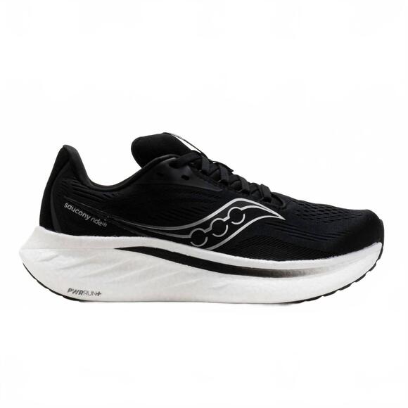NEW SAUCONY men's ride 18 shoes in black/white